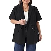 Agnes Orinda Plus Size Blazers for Women Short Sleeve Notched Lapel Double Breasted Work Office Suit Jacket Blazer