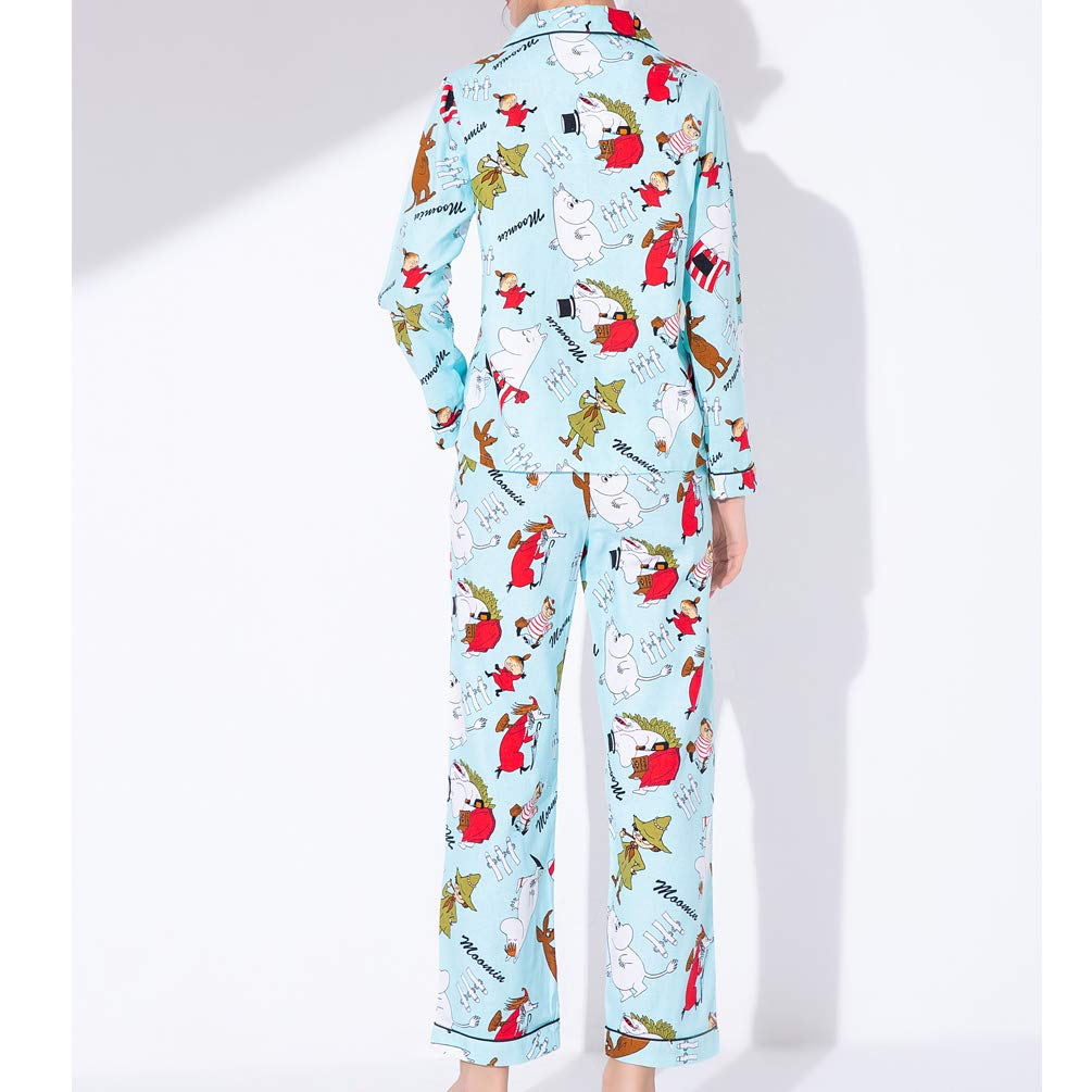 ENJOYNIGHT Women\'s Pajamas Set Cotton Button Down Long Sleeve Pjs Sets for Ladies Warm Soft Sleepwear (Blue, X-Large)