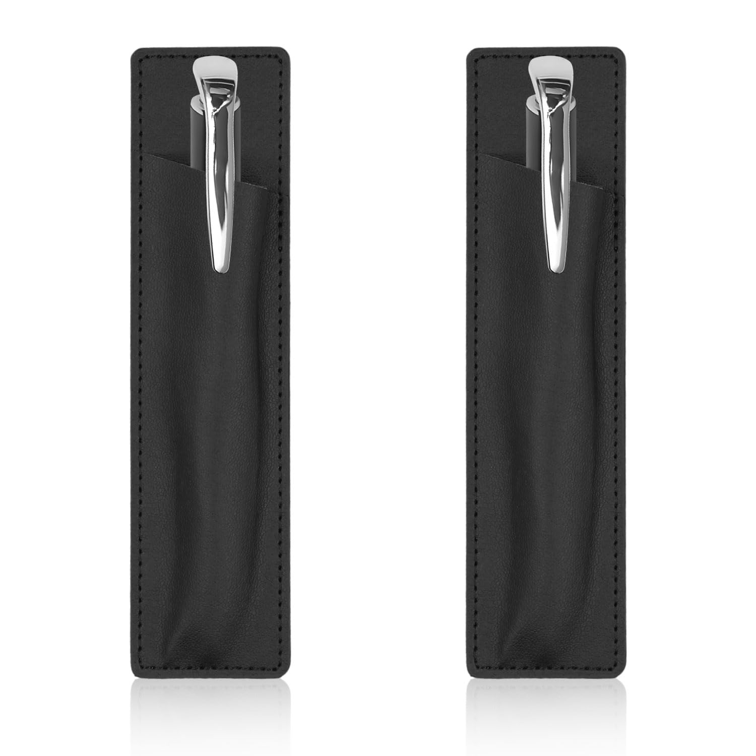Photo 1 of 2-Piece Magnetic Pen Holder, Leather Pen Pouch with Magnet for Fridges & Other Metal Surfaces, 6.69x1.69 inch (Black)