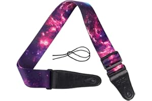 Bestgle Adjustable Guitar Strap Starry Sky Pattern Shoulder Strap Soft Cotton and Leather Ends for Electric Acoustic Guitar B