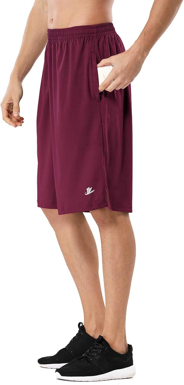 DEVOROPA Men's Athletic Basketball Shorts Loose-Fit Performance Sports Workout Shorts Zipper Pockets: Clothing