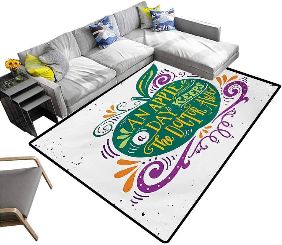Quotes Floor Mat Inspirational Artsy Print for Motivation Clean Eating Diet Fresh and Healthy Extra Comfy and Soft Carpet Green Purple (5'7"x8'6")