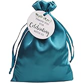 GUIFIER 30 Pack 5x7 Inch Satin Gift Bags, Teal Drawstring Bag with Tags, Silk Jewelry Pouches, Wedding, Graduation Favor Bag, Small Candy Pouch, Reusable Fabric Gift Bags for Baby Shower