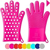 Finally! Heavy-Duty Women's Silicone Oven Mitts by Love This Kitchen | Heat Resistant Gloves For Her Cooking, Baking & Barbecue Needs (1 Pair, XS/S (MUST use Sizing Chart!), Fuchsia)
