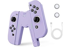 JINGDU NS Joy-Con Charg Grip Compatible with Nintendo Switch Standard & OLED Model, Switch JoyCon Controller Charger with Charging Cable and 2 Thumb Grip Caps, Play While Charging, Purple
