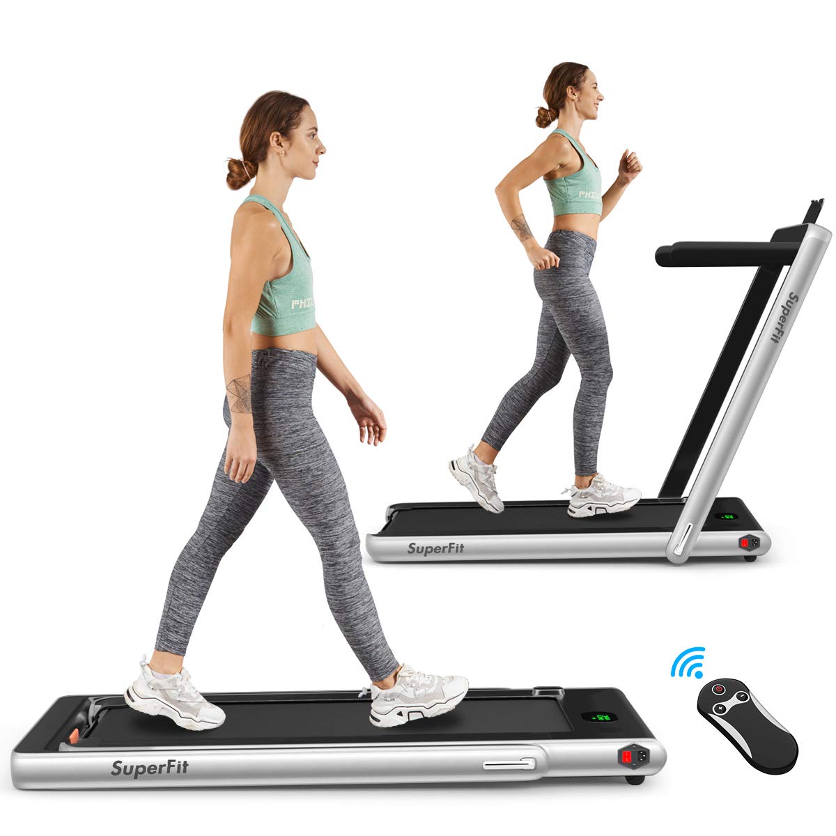 Goplus 2 in 1 Folding Treadmill, 2.25HP Under Desk Electric Treadmill, Installation-Free, with Bluetooth Speaker, Remote Control and LED Display, Walking Jogging Machine for Home/Office Use