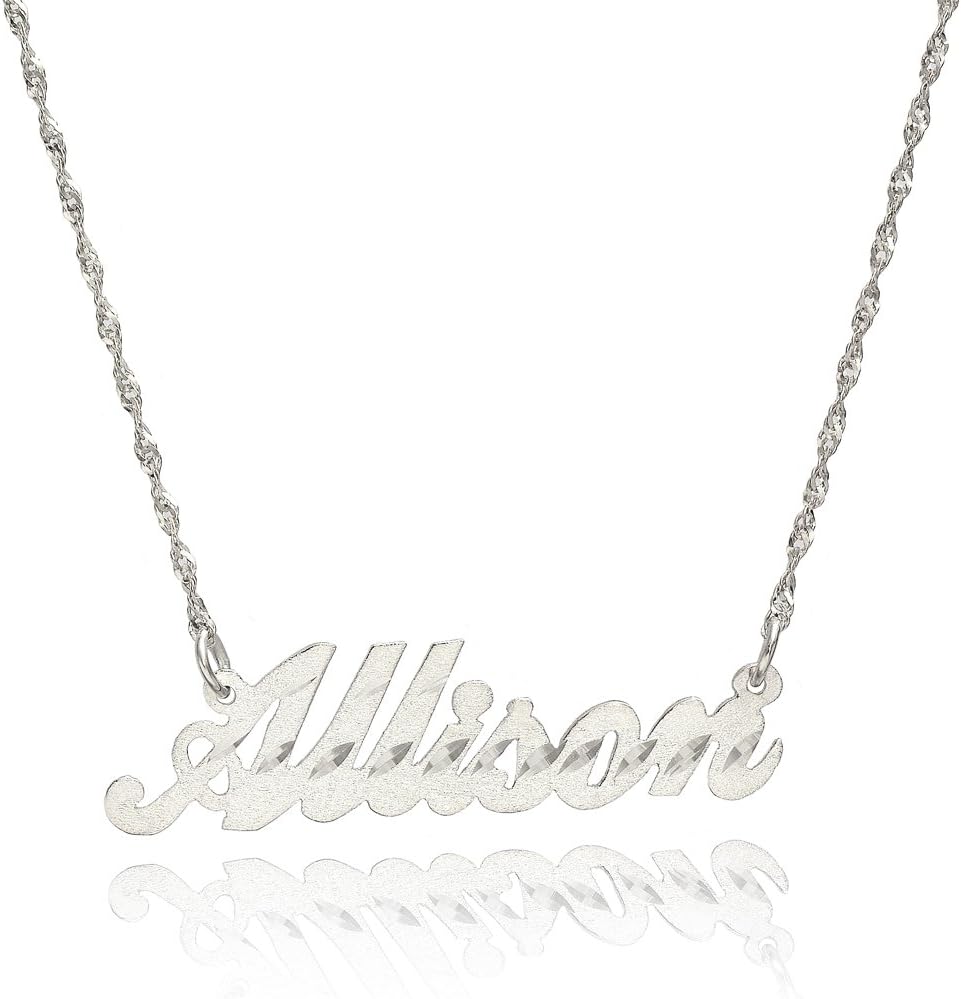 Win Jewelry14K White Gold Personalized Stardust Finish Name Necklace - Custom Made Any Name