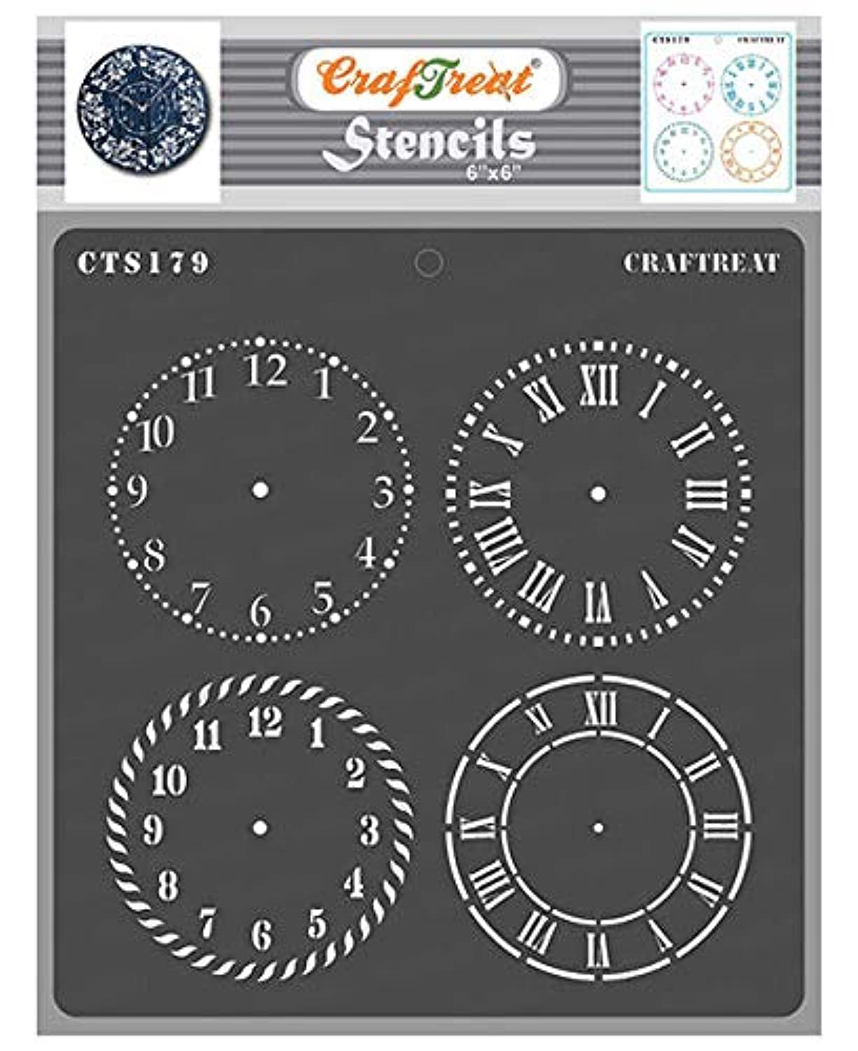 CrafTreat Reusable Clock Stencils for Painting on Wood, Canvas, Paper, Fabric, Floor, Wall and Tile - Clock Dials - 6x6 Inch - DIY Art and Craft Stencils - Clock Face Stencil