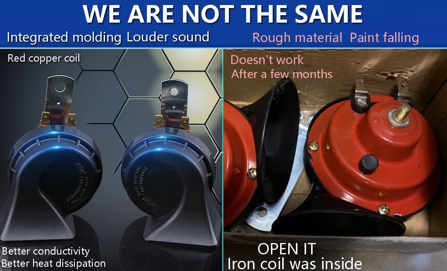 Car Horn Truck Horns 12V,BANHAO Train Horn Waterproof High Low Dual Tone Universal Fit Super Loud Electric Snail Horns Kit for all 12V vehicles, RVs, pickups and off-road cars (with button)