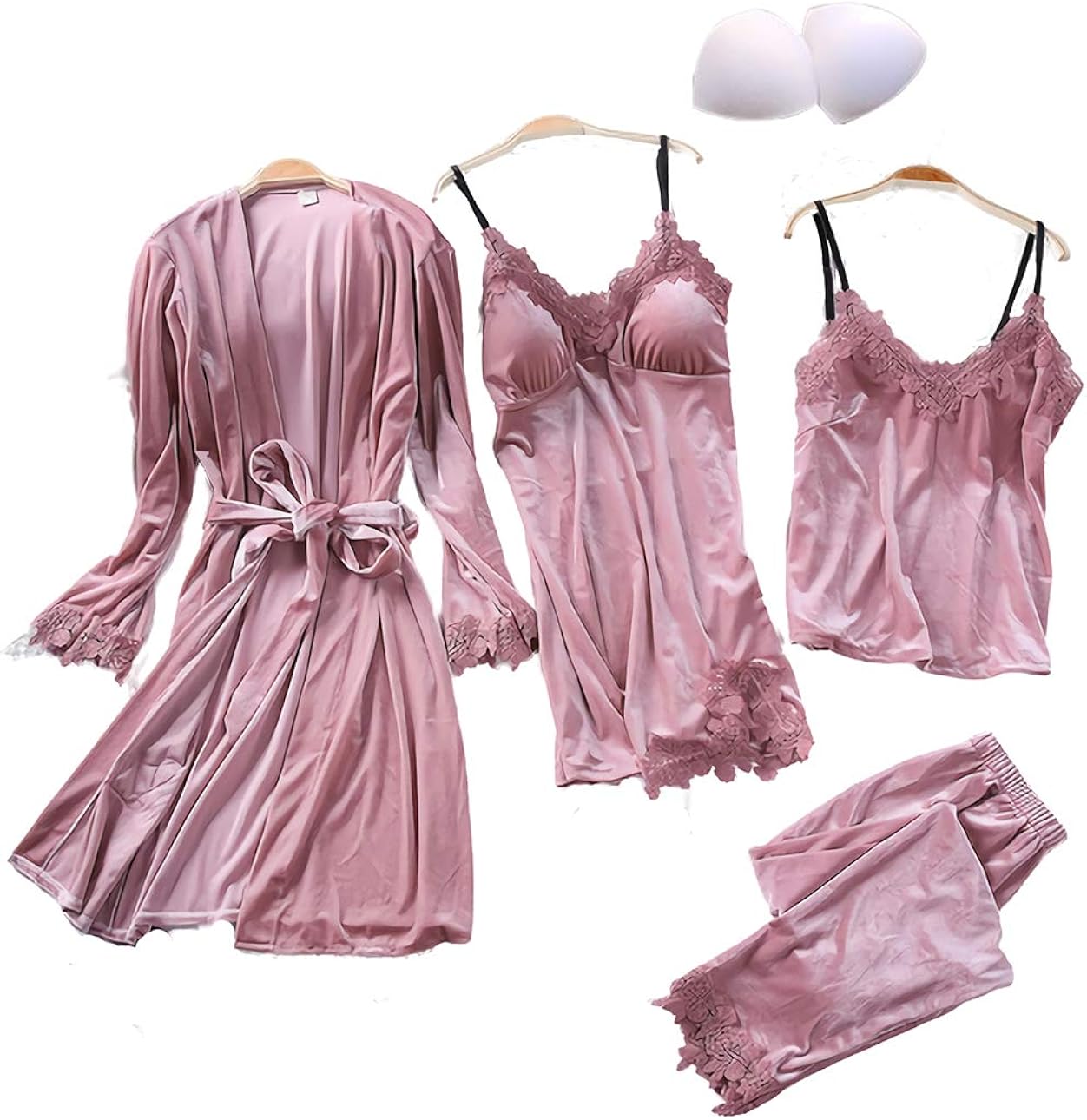 Buy SAPJON Women Sexy Velvet Pajamas Sets Warm Sleepwear Lace VNeck 4