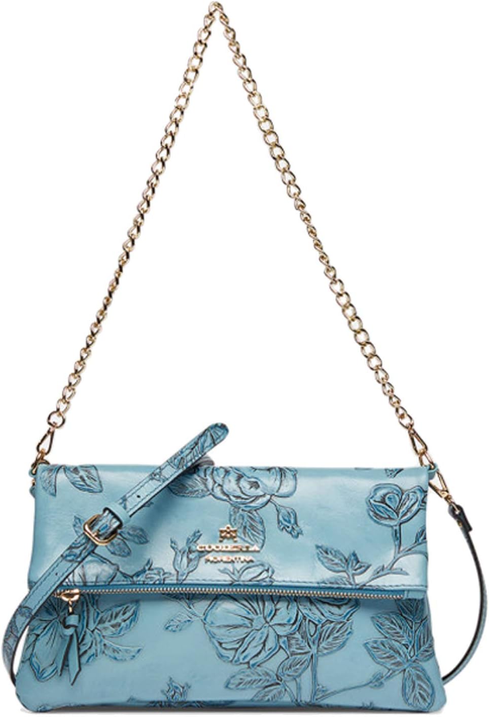 Cuoieria Fiorentina Italian Embossed Tooled Leather Crossbody Handbag