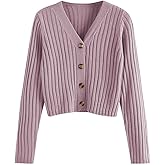 ZAFUL Women's V Neck Ribbed Button Up Cardigan Solid Knitwear Long Sleeve Surplice Crop Tops Sweaters