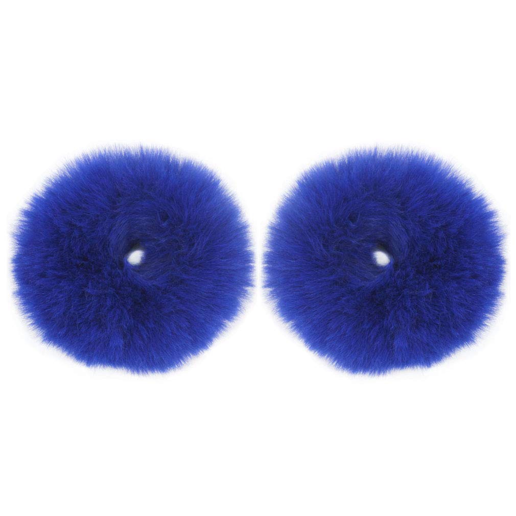 Furling Pompoms Pack of 2pcs Furry Faux Rabbit Fur Hair Scrunchies Artificial Fur Hair Bobbles Elastic Hair Band Rope Wristband Ponytail Accessories (Royal Blue)