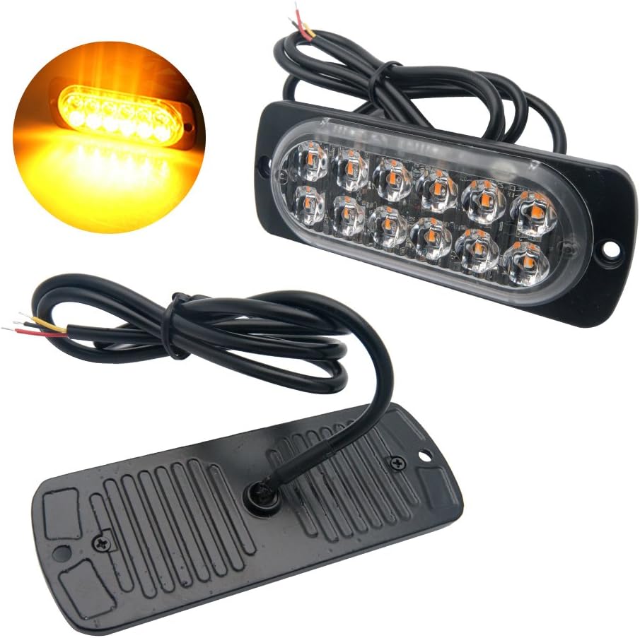 MASO Emergency Strobe Lights for Trucks Amber Recovery Car 12 LEDs Lighting Bar Orange Grill Breakdown Flashing 12/24V Pack of 2 - Image 5
