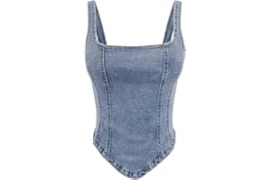 Women's Denim Vest Casual Sleeveless Jean Top Vintage Corset Style Solid Waistcoat Outerwear