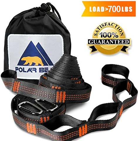Hammock Tree Straps Set Versatile Heavy Duty 100% No Stretch Tree Friendly with 2 Carabiners Lightweight Camping Hammock Accessories with Adjustable Loops Orange