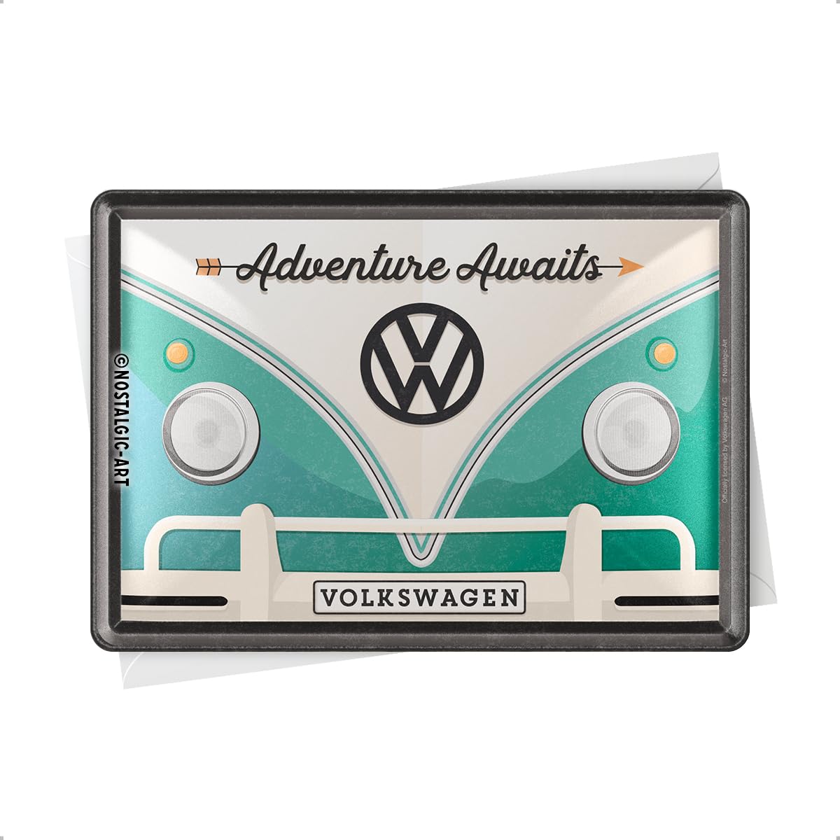 Nostalgic-Art Retro Tin Card VW Bulli - Adventure - Volkswagen Bus Gift Tin Postcard Mini Tin Sign Vintage Greeting Card 10 x 14 cm