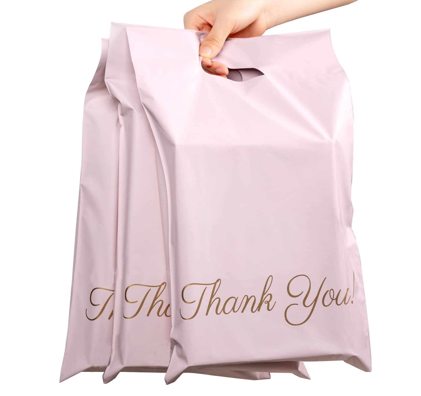 Mailing Bags, 60pcs Rose-Gold Poly Parcel Bags 10x14 Inch(250 x 350mm) with Handle and “Thank You” Self Seal Waterproof Envelope Shipping Bag for Assorted Post Shipping Parcels Package Bag