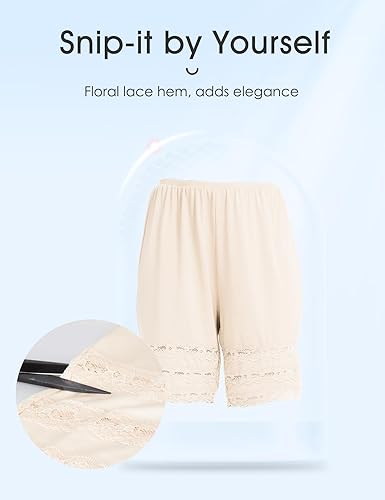 Subuteay Culottes Slip for Women Lace Snip-it Pettipants Bloomer Half Slip  Shorts Loose Pajama Pants Nude Medi