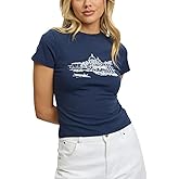 Graphic Baby Tees for Women Y2K Teen Girls Cute Print Short Sleeve Slim Fit Crop top Vintage Aesthetic Summer Shirts