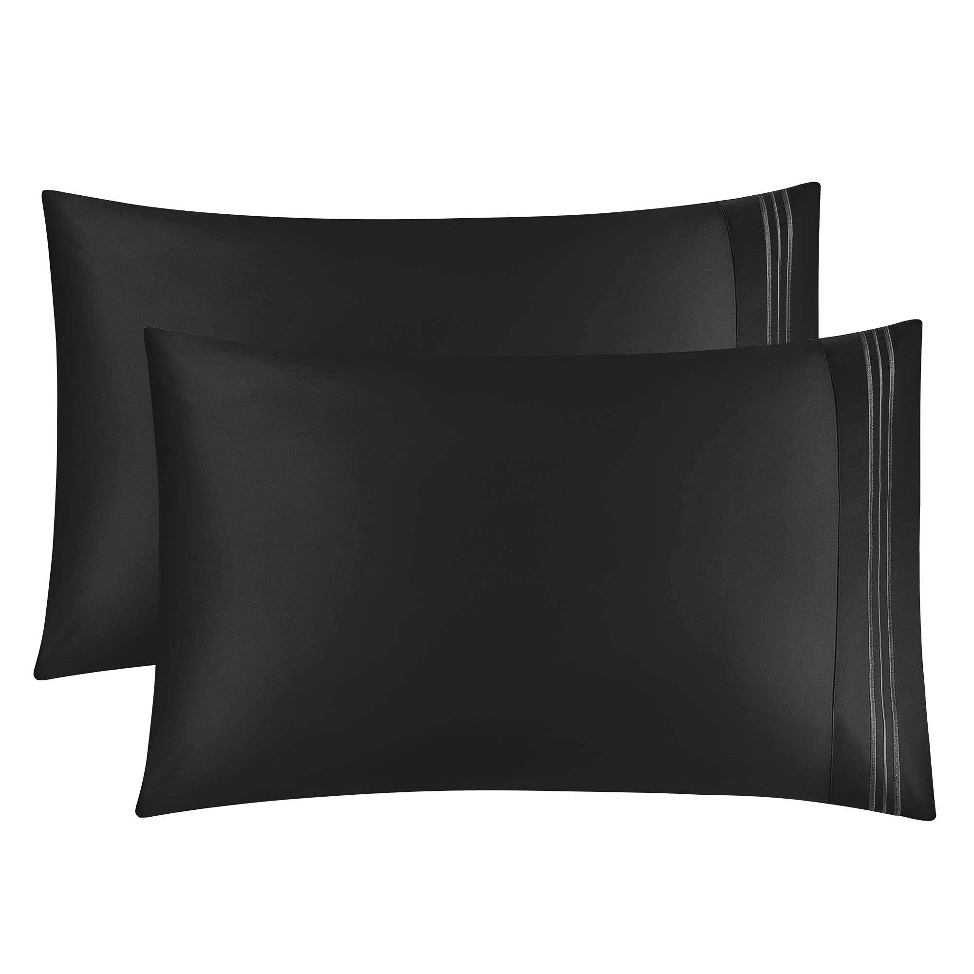 PiccoCasa Pillow Cases 2 Pack, 600 Thread Count 100% Cotton Sateen Weave Pillowcases Embroidered Housewife Plain Pillow Cover Black 50 x 100cm