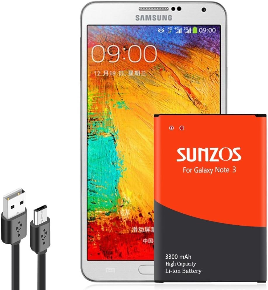 SUNZOS Galaxy Note 3 Battery, 3300mAh Li-ion Replacement Battery for Samsung Galaxy Note 3 [ N9000, N9005 LTE, AT&T N900A, Verizon N900V, Sprint N900P, T-Mobile N900T ] [3 Years Warranty]