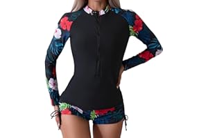 MAIABLEAU Women 2 Piece Rash Guard Long Sleeve Swimsuit Sets Swim Shirt with Boyshort Bathing Suits