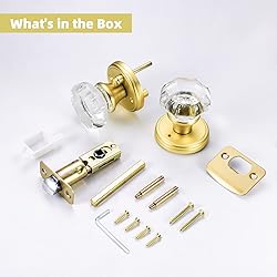 CLCTK Gold Door Knob with Lock, Octagon Crystal