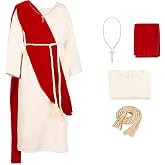 Yickoon Kids Jesus Saint Biblical Robe Costume With Necklace Shawl Waist | Biblical Disciple Robe Costume Set With Necklace Scarf Shawl Waist for Halloween Christmas Church Plays
