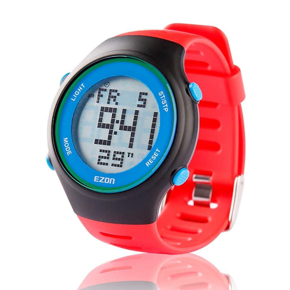 EZON Sports Digital Watch for Women,Teens Wristwatch for Running Ultra-Thin Waterproof Electronic Watches with Alarm Timer 2 Time Zone-Red
