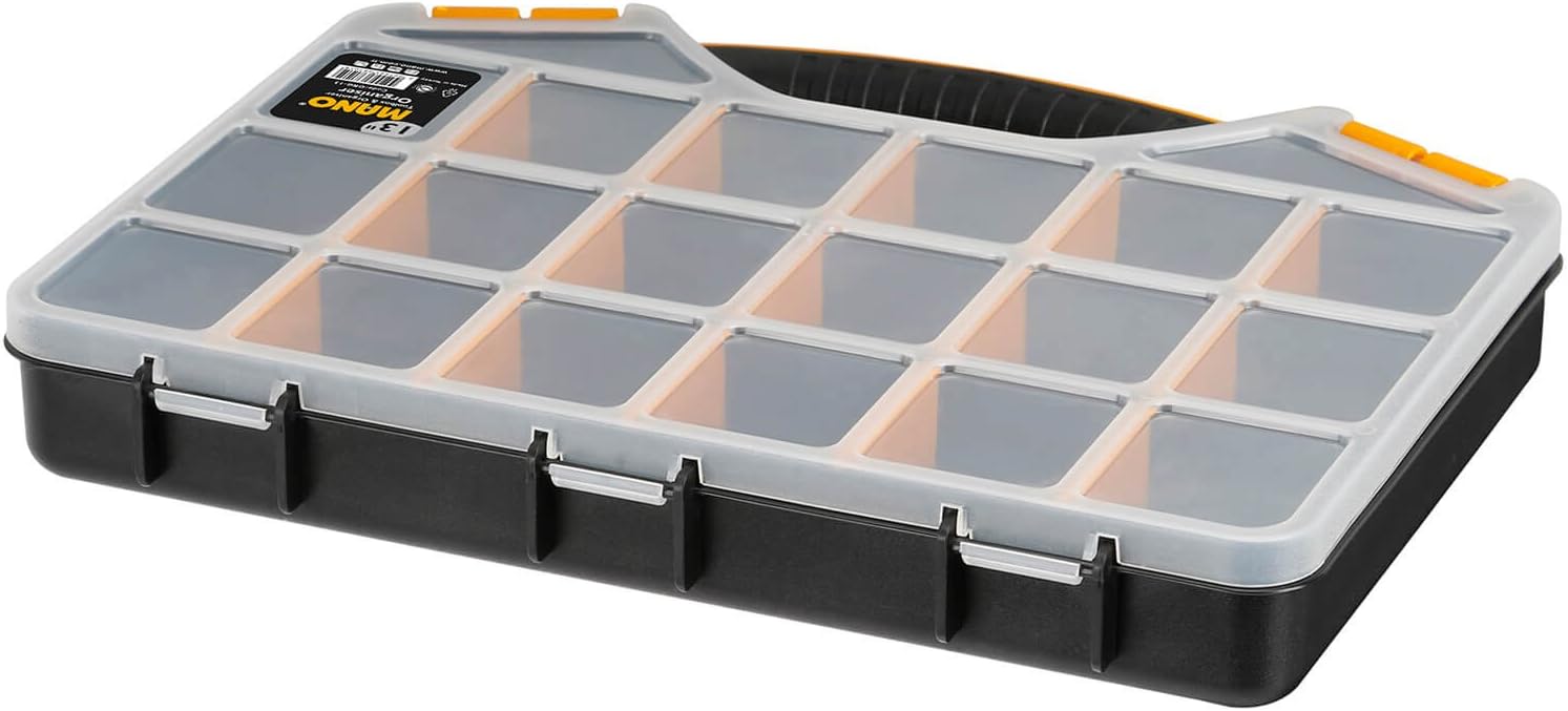 Mano 13" Plastic Organiser Storage Box with 20 Adjustable Compartments, 'Black, Yellow' - Image 5