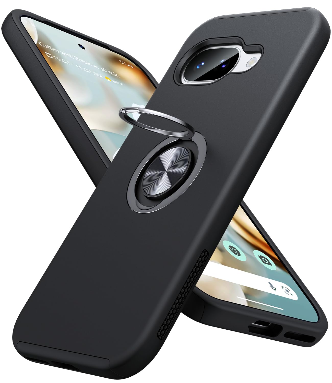 Photo 1 of JAME for Google Pixel 9a Case, Dual Layer Military Grade Protection, Shockproof Cover with Metal Ring Holder Stand Kickstand, Slim Fit Protective Phone Case for Google Pixel 9A, Black