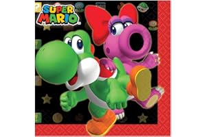 Multicolor Super Mario Brothers Beverage Napkins - 5" x 5" (Pack of 16) - Vibrant Multicolor Paper Party Napkins & Unique Des