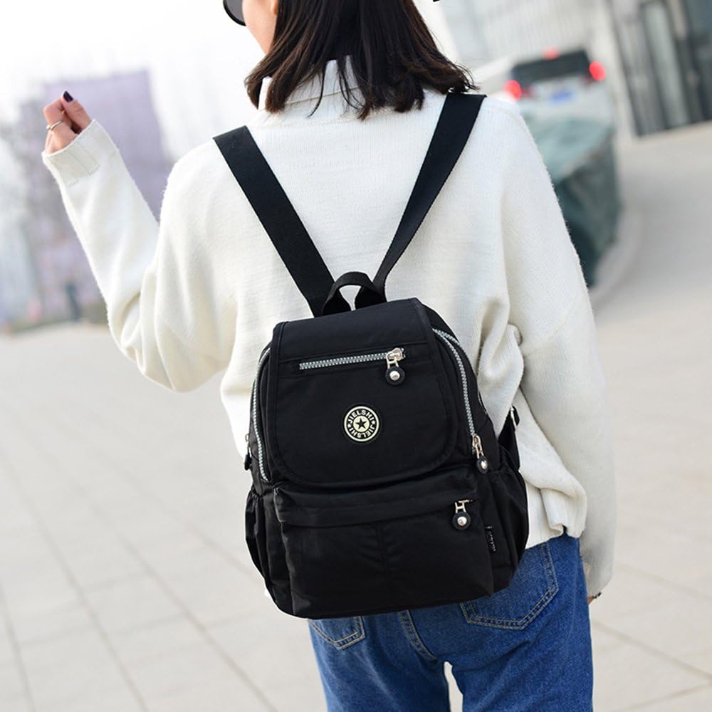 XUEREY Women's Small Handbag Nylon Shoulder Bag Casual Day Pack Multi-Pocket Casual Waterproof Nylon Bags Travel School Bag Laptop Backpack (Black) - Image 5