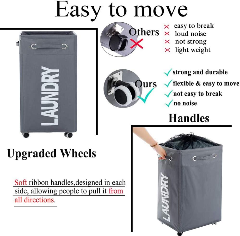 ALINK 86L Tall Collapsible Laundry Basket with Wheels, Rolling Large