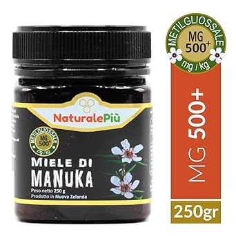 Manuka-Honig 500+ MGO 250g | Hergestellt in Neuseeland, Aktiver und unbehandelter, rein und natürlich | Methylglyoxal geprüft | NATURALEPIÙ