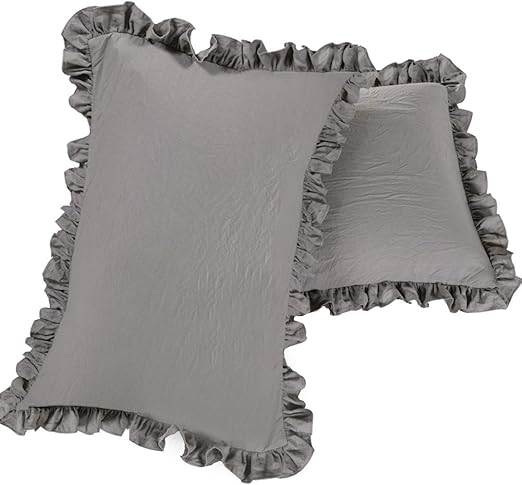 Amazon Com Queen S House Ruffled Pillow Shams King Size Gray
