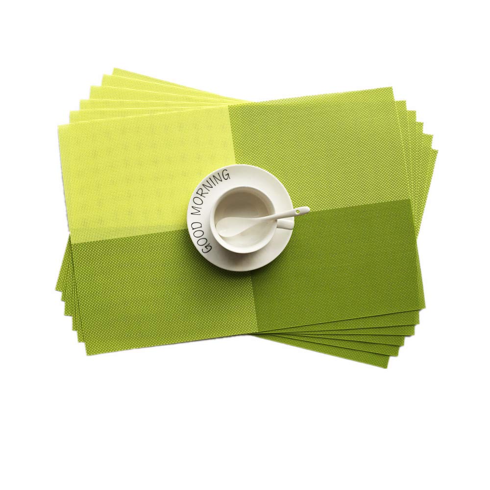 Addfun® Place Mats, Set of 6 Washable Lattice Colorful Table Mats Non-slip Insulation PVC Mats for Dinner Table(Green)