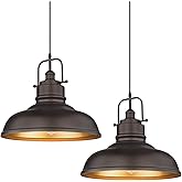 zeyu 2 Pack Large Kitchen Pendant Lights 17.7 Inch, Farmhouse Industrial Metal Dome Pendant Light for Dining Room, Oil Rubbed