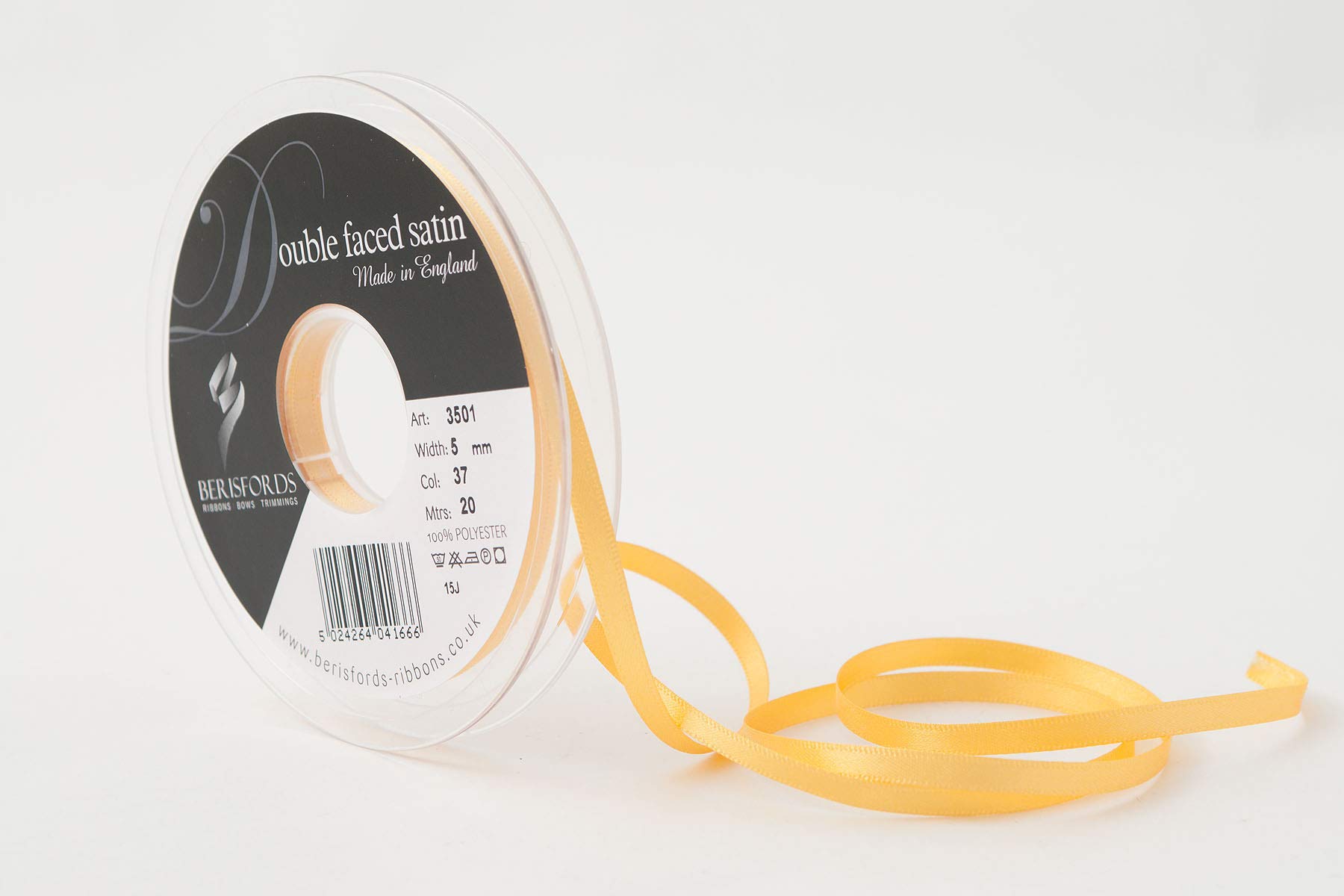 Berisfords Double FACE Poly Satin Ribbon, Gold, 5 mm