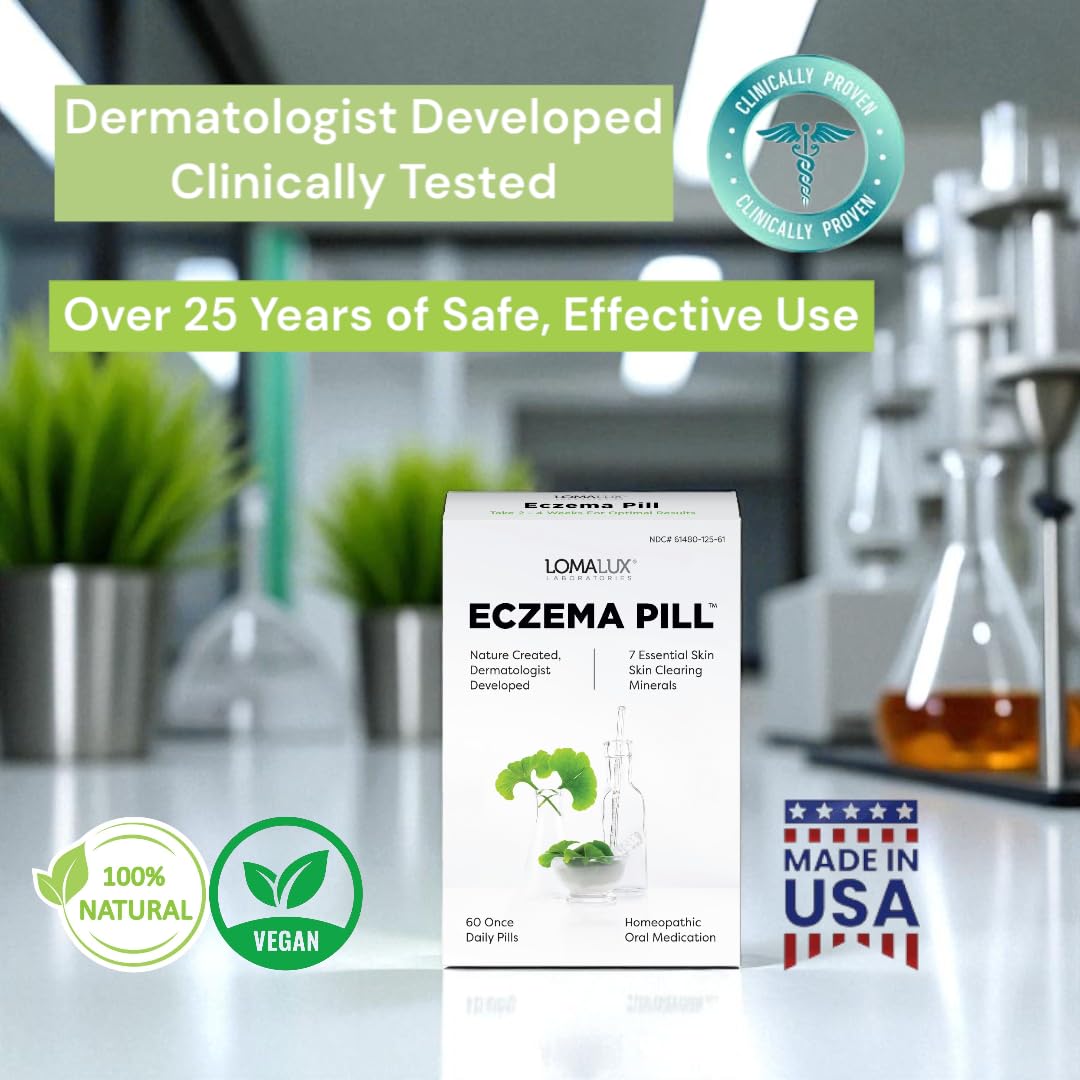 Loma Lux Eczema Pills – Natural Eczema Treatment Relief Remedy – Dermatologist Developed – 7 Minerals Clear & Prevent Severe Eczema Scaling, Rash, Anti Itch Skin Body Face for Adults, Kids, Toddlers