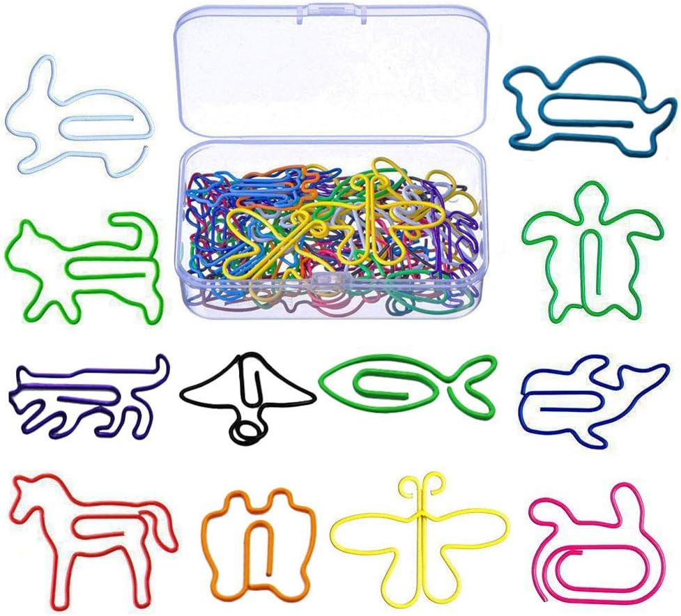 SUNSWEI Multicolor Paper Clips Shape for Bookmark Office School, 12 Styles, 60 Pieces