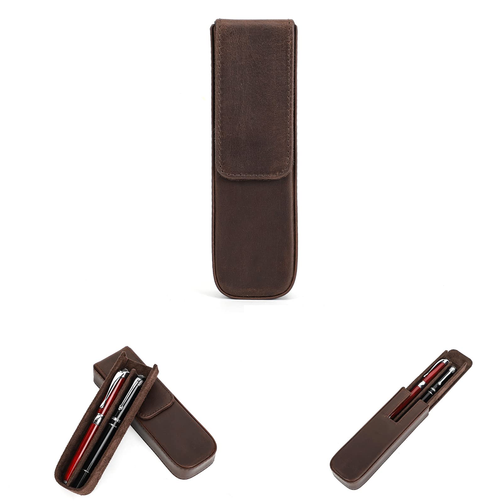 Hiram Leather Pen Case for 2 Pens with Hidden Magnetic Snap Closure and Storage Tray — image 1