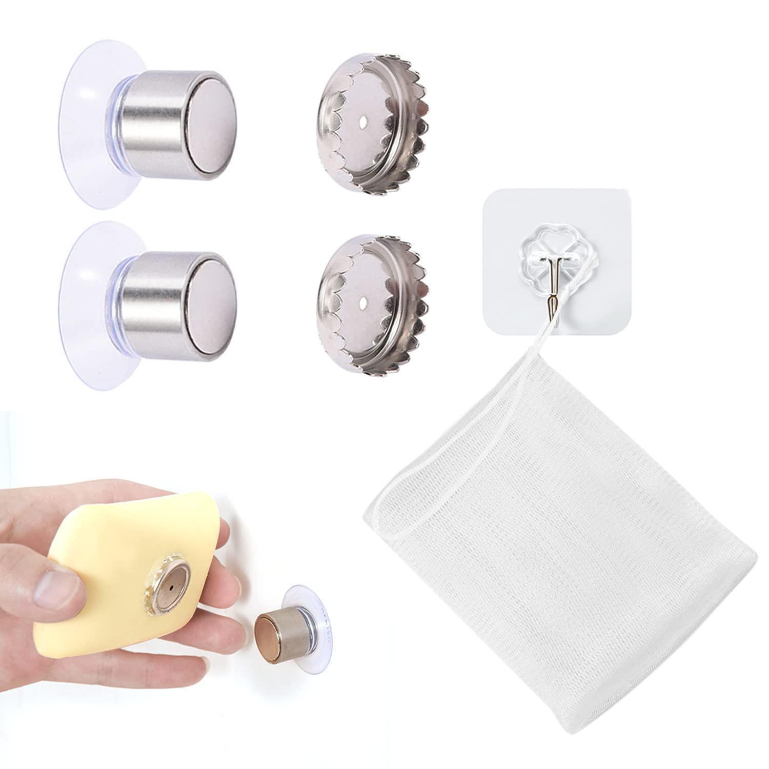 2pcs suction cup type magnetic soap holder, simple design and sturdy fixation, suitable for bathroom and kitchen