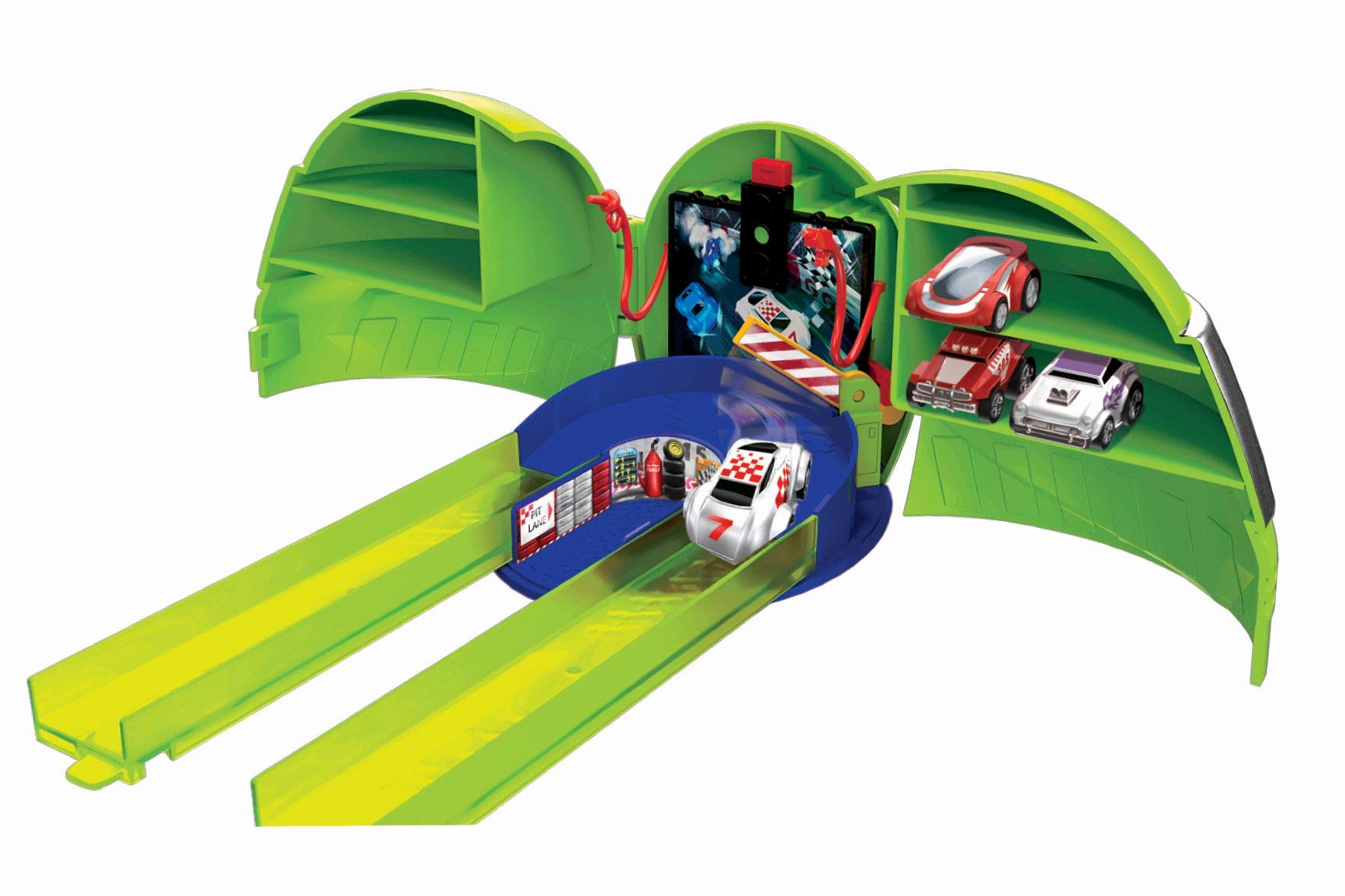 Micro Wheels Pit Stop & Car Wash, Mini Racing car Set for Kids Aged 4+, Multi-Colour