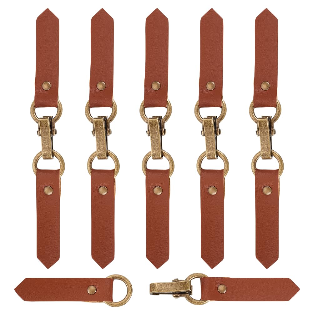 FINGERINSPIRE 6 Sets Leather Tab Closure Clip Holder Peru PU Leather Clip Buckle Toggles Sew on Leather Buckles with Clip Cardigan Clip Holder Clothing Hook Buckles for Poncho Cardigan Wrap Shawl