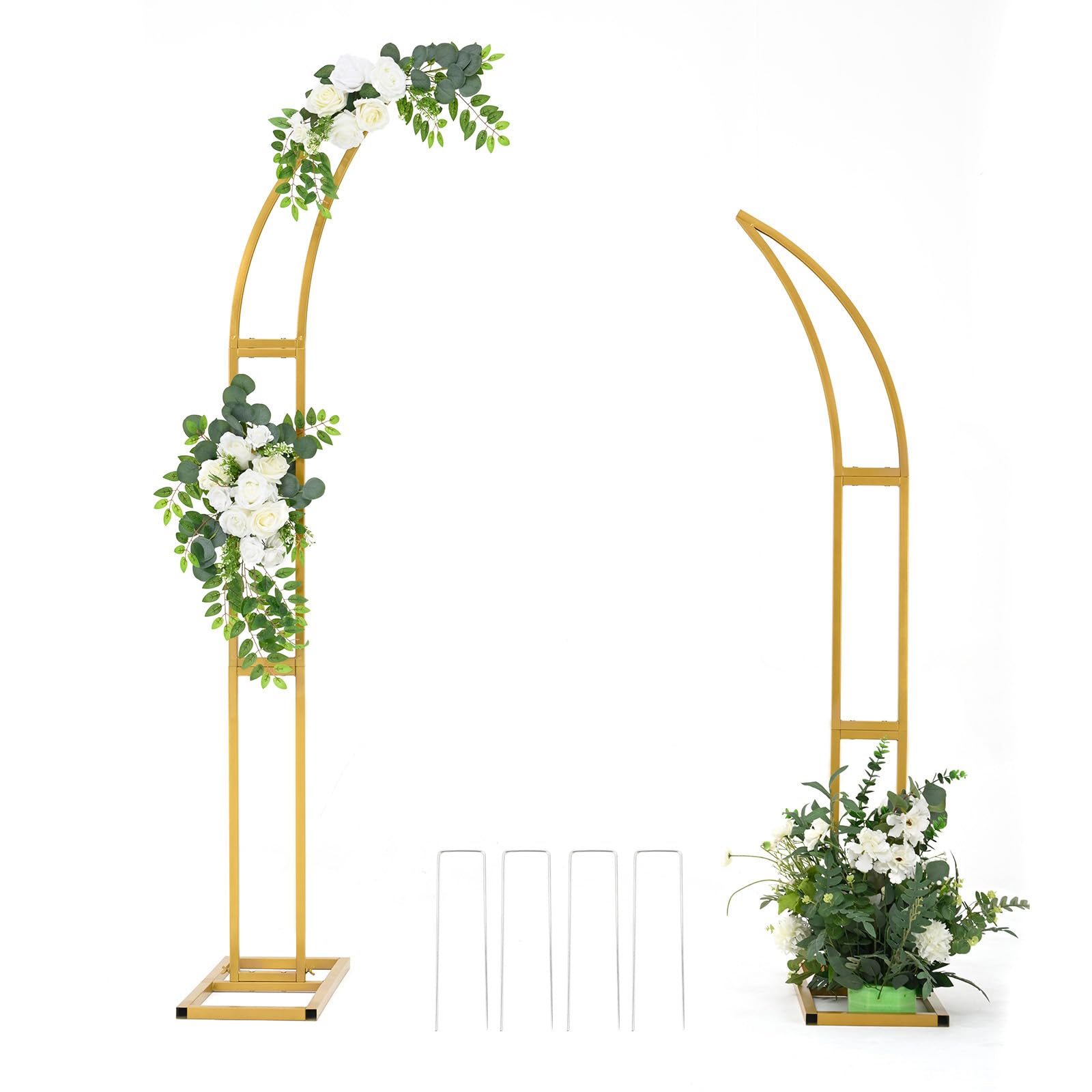 Vincidern 2pcs Curved Wedding Arch Backdrop Stand for Bridal Shower, Gold Wedding Arch, Half Metal Balloon Arch for Wedding Ceremony, Bridal Shower, Engagement Party, Celebration (5.9ft,6.9ft)