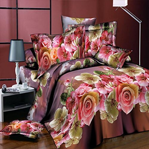 2017 New 3D Printed Flower Rose King Size 4pcs Bedding Set 1 Duvet Cover 1 Flat Sheet 2 PollowcasesF12^^^multi-colored