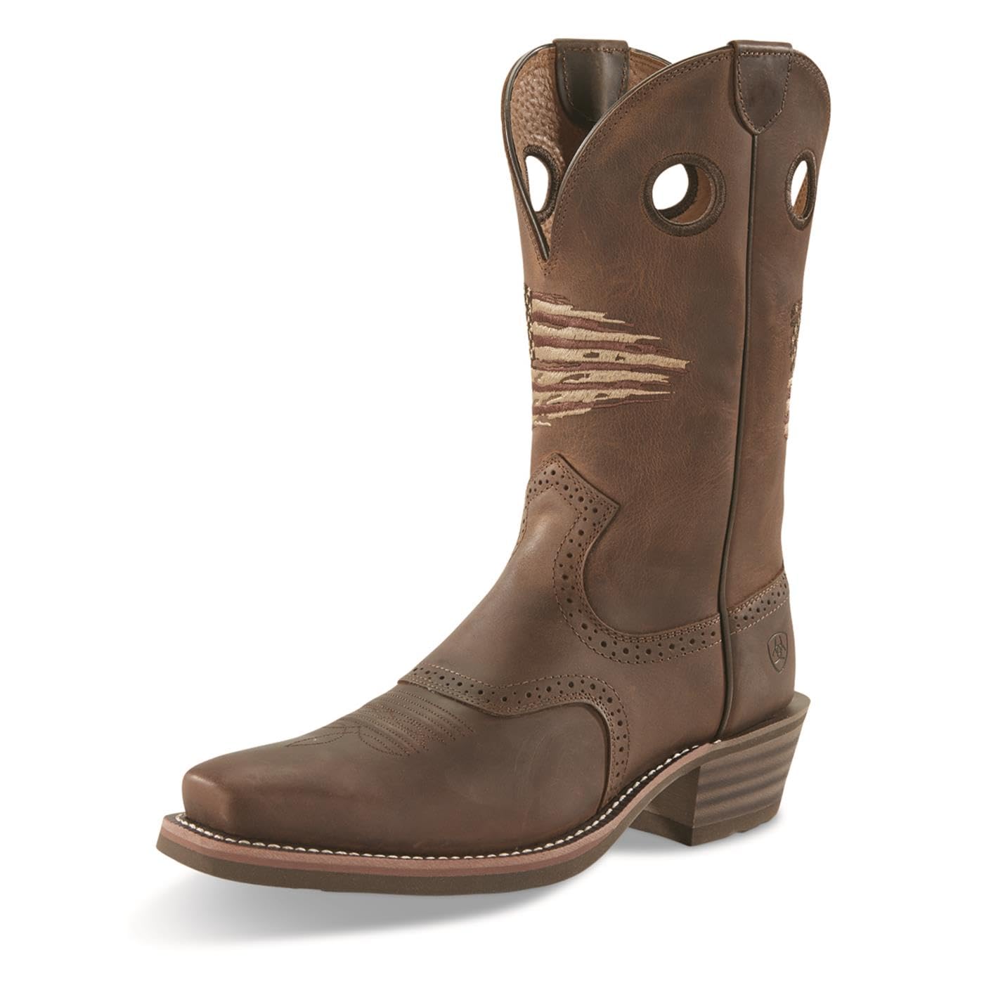 BMVY9 Mens Roughstock Patriot Western Boot Distressed Brown 14