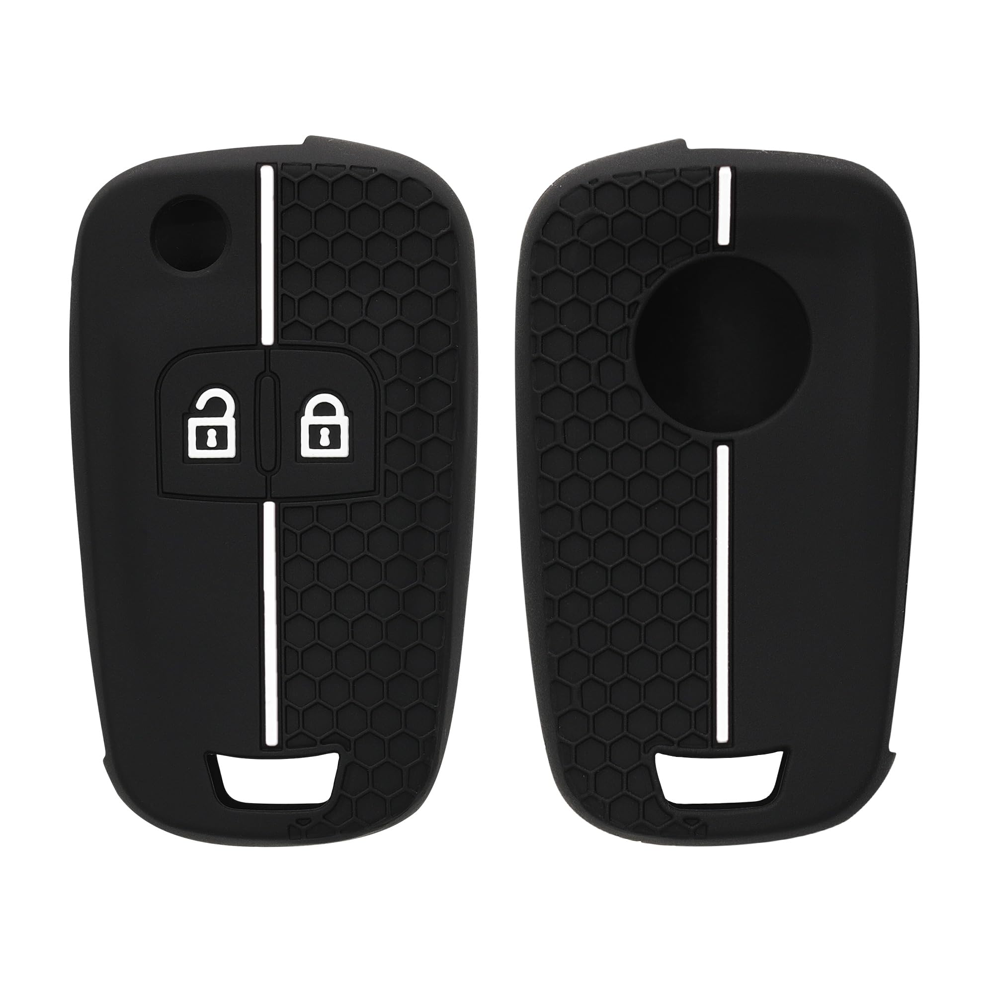 kwmobile Car Key Cover Compatible with Vauxhall (Opel) Chevrolet 2 Button Car Flip Key Key Cover - Silicone Protective Car Key Fob Case - Black/White